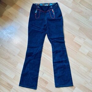 D&G Dark Blue Flare Jeans with Red Embroidery